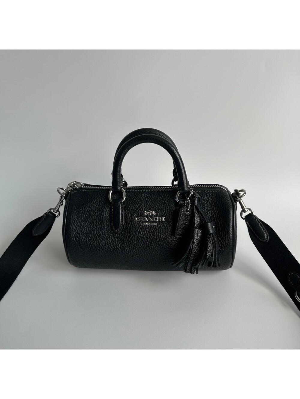 Coach Lacey Crossbody Black Refined Pebble Leather Barrel Satchel Bag CJ571